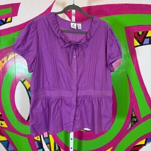 Caribbean Joe, Purple Peplum Button-Up Blouse. Size XL. Excellent condition!